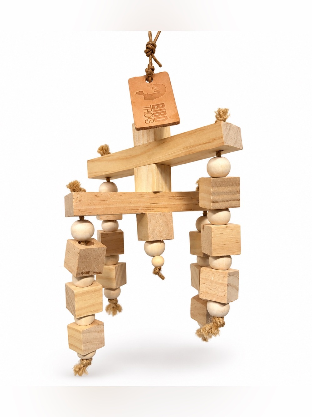 BirdTricks Natural Wood Block Parrot Chewing Toy Hanging Cage Enrichment